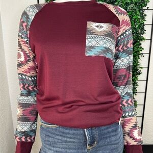 Aztec Pattern Burgundy Women's Top